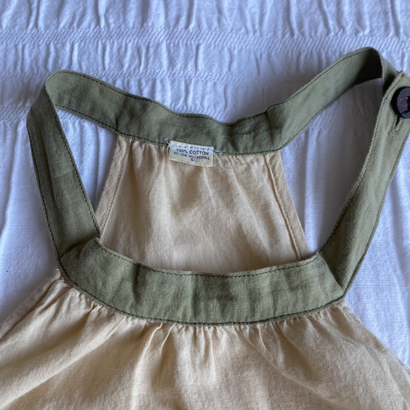 Made In Nepal cream coloured sleeveless dress/green button high neck closure. S - Picture 5 of 16